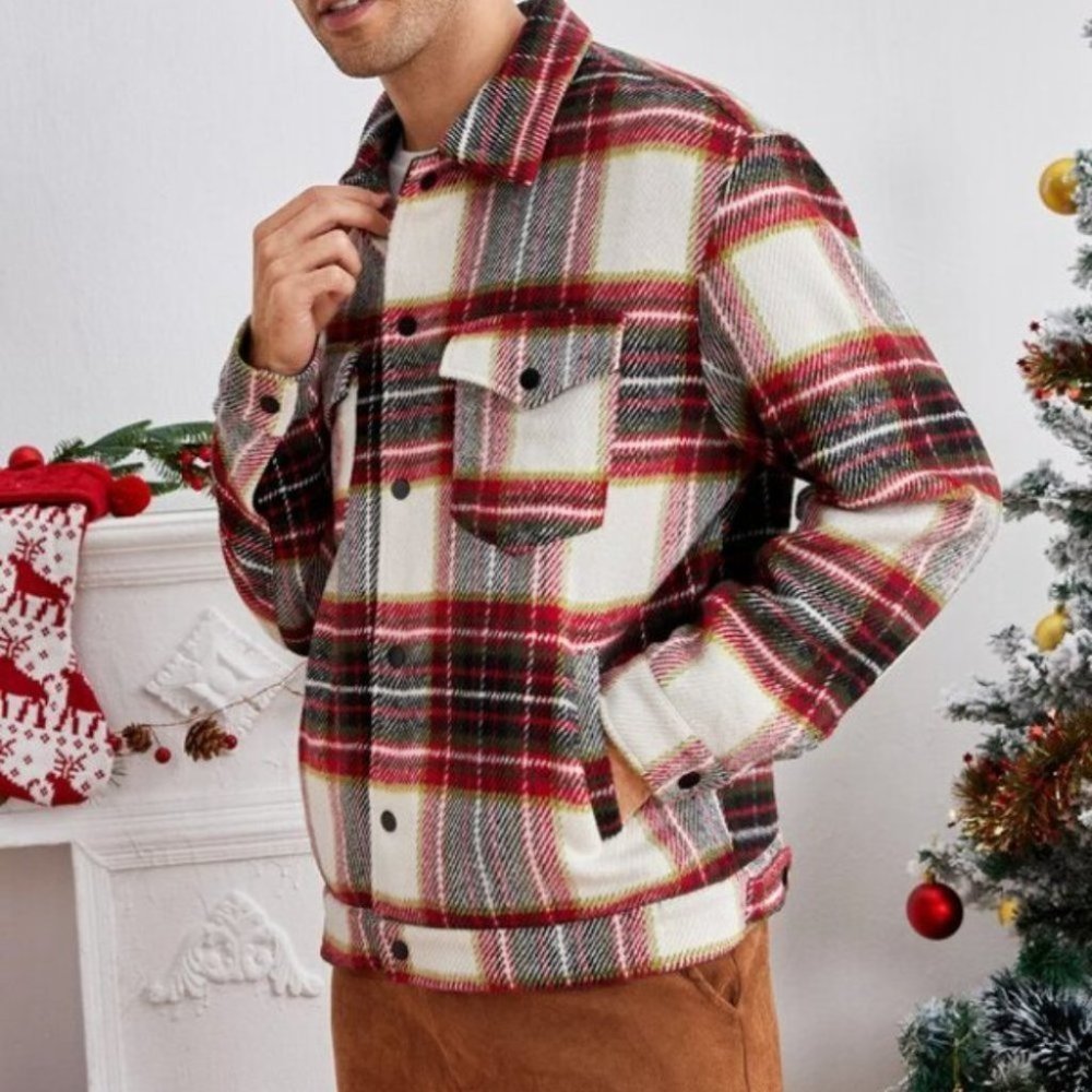 CASUAL CONTEMPORARY Men Tartan Flap Pocket Overcoa - Picture 4 of 5